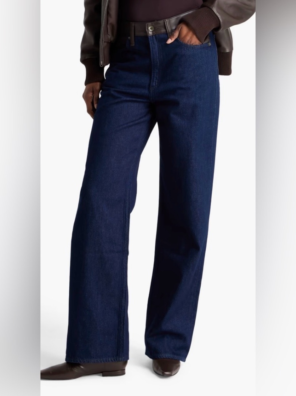 Rag & bone Lori mid-rise wide-leg jeans w/ faux leather accents Dark blue 30 NWT - Picture 7 of 12